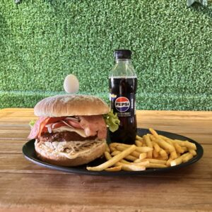 ESPECIAL MASTER COMBO

Carne, tomate, cebolla caramelizada, lechuga, tocineta, queso, huevo de codorniz, papá chip, salsas